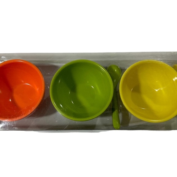 Vintage Bon-Ton 9-Piece Melamine Condiment Set 4 Bowls 4 Spoons & Boat Tray NIP - Picture 7 of 10